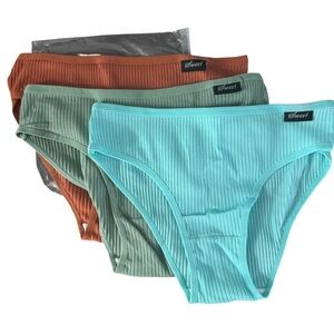 Set of Three Ribbed Briefs in Blue, Green, woman’s underwear Small/Medium